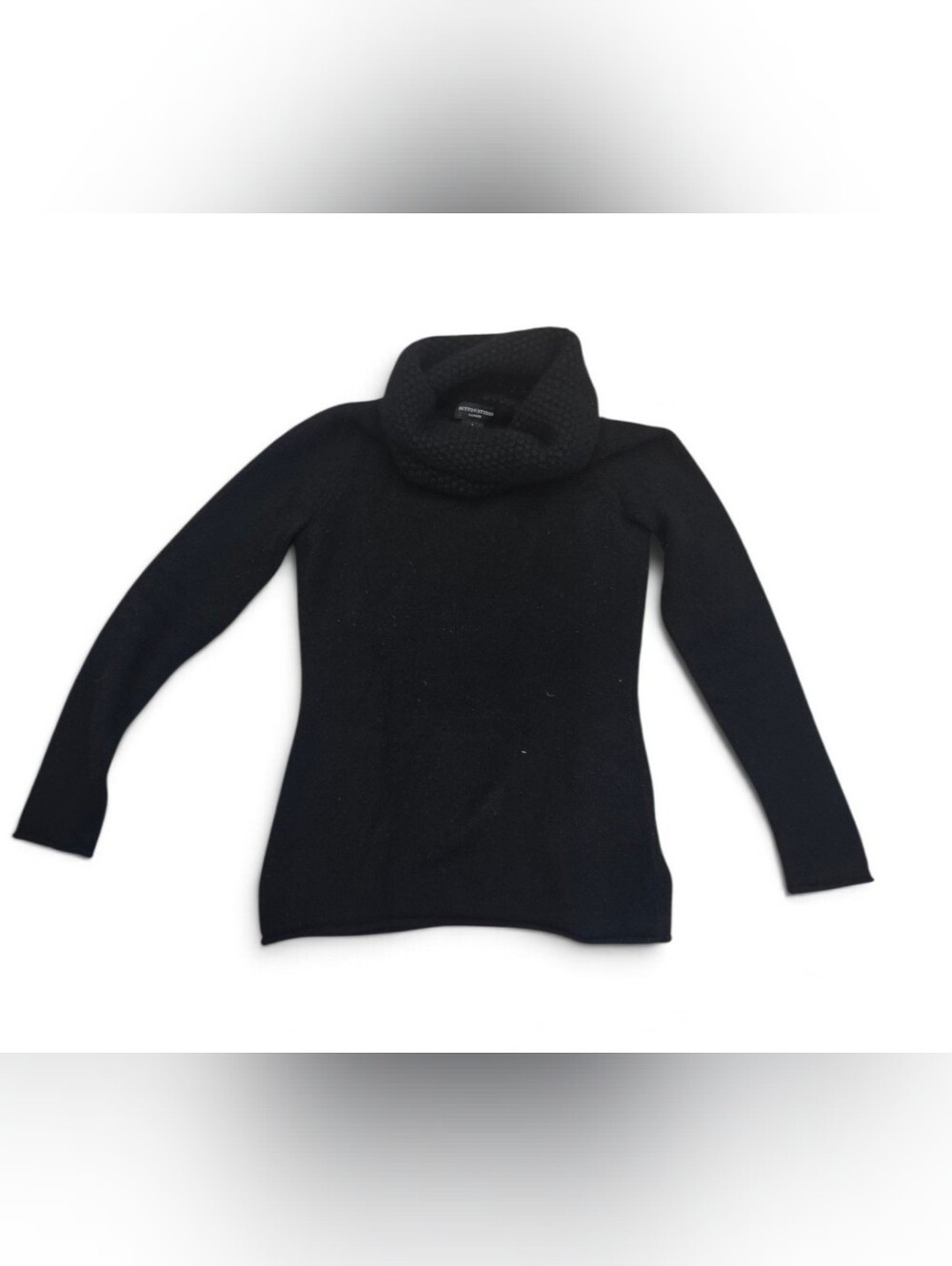 Sutton Studio 100% Cashmere Black Ribbed Cowl Neck Sweater soft Quiet Luxury